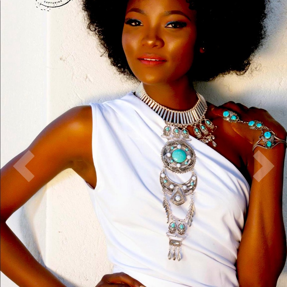 .::GoddessWear::. Exotic Turquoise+Silver Bib NEW Statement Necklace - Picture 3 of 16